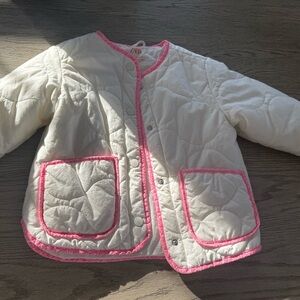 Zara Cream Quilted Jacket with Pink Trim